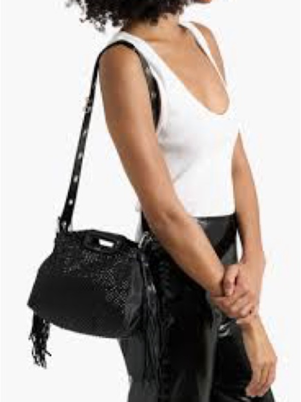 MAJE
Fringed Embellished Shell Shoulder Black Bag Sequins